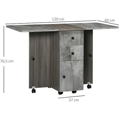 HOMCOM Table Pliable De Cuisine Salle à Manger - 2 Tiroirs, Placard, Niche - Panneaux Aspect Bois Béton Ciré Gris - Gris 5 HOMCOM Table Pliable De Cuisine Salle à Manger - 2 Tiroirs, Placard, Niche - Panneaux Aspect Bois Béton Ciré Gris - Gris – Image 3
