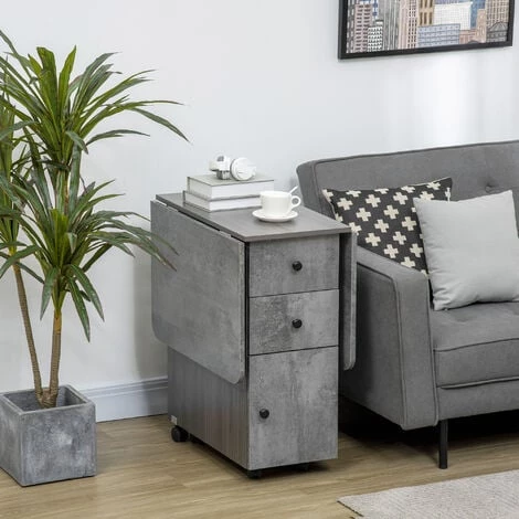 HOMCOM Table Pliable De Cuisine Salle à Manger - 2 Tiroirs, Placard, Niche - Panneaux Aspect Bois Béton Ciré Gris - Gris 6 HOMCOM Table Pliable De Cuisine Salle à Manger - 2 Tiroirs, Placard, Niche - Panneaux Aspect Bois Béton Ciré Gris - Gris – Image 4