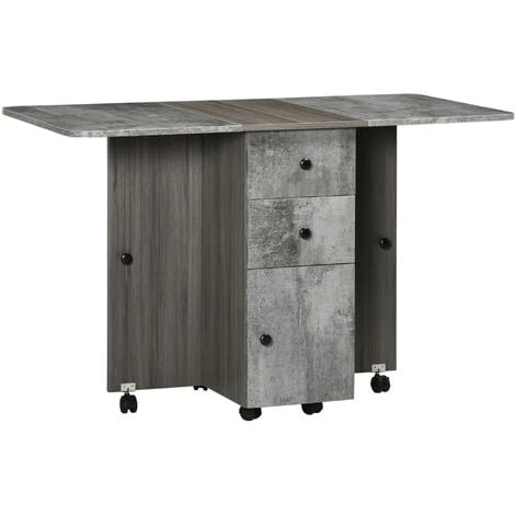 HOMCOM Table Pliable De Cuisine Salle à Manger - 2 Tiroirs, Placard, Niche - Panneaux Aspect Bois Béton Ciré Gris - Gris 7 HOMCOM Table Pliable De Cuisine Salle à Manger - 2 Tiroirs, Placard, Niche - Panneaux Aspect Bois Béton Ciré Gris - Gris – Image 5