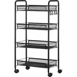 HOMCOM Chariot De Service Desserte De Cuisine à Roulettes 4 Paniers Métalliques Amovibles 4 Crochets Acier Noir - Gris -France HOMCOM Soldes 2022 70413014 4