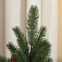 HOMCOM Sapin De Noël Artificiel De Table Bureau Ø 28 X 50H Cm - 55 Branches épines Aspect Nordmann - 4 Pommes De Pin, 4 Baies Rouges - Piètement Toile De Jute - Vert -France HOMCOM Soldes 2022 70569070 5
