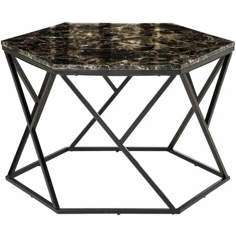 HOMCOM Table Basse Hexagonale Design Aspect Marbre Noir Dim. 81L X 70l X 51H Cm Acier MDF Noir - Noir 3 HOMCOM Table Basse Hexagonale Design Aspect Marbre Noir Dim. 81L X 70l X 51H Cm Acier MDF Noir - Noir