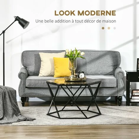 HOMCOM Table Basse Hexagonale Design Aspect Marbre Noir Dim. 81L X 70l X 51H Cm Acier MDF Noir - Noir 7 HOMCOM Table Basse Hexagonale Design Aspect Marbre Noir Dim. 81L X 70l X 51H Cm Acier MDF Noir - Noir – Image 5