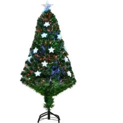 HOMCOM Sapin De Noël Artificiel Lumineux Fibre Optique LED Multicolore + Support Pied Ø 60 X 120H Cm 130 Branches étoile Sommet Brillante Vert - Vert