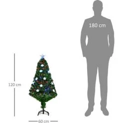 HOMCOM Sapin De Noël Artificiel Lumineux Fibre Optique LED Multicolore + Support Pied Ø 60 X 120H Cm 130 Branches étoile Sommet Brillante Vert - Vert -France HOMCOM Soldes 2022 70569072 3