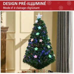 HOMCOM Sapin De Noël Artificiel Lumineux Fibre Optique LED Multicolore + Support Pied Ø 60 X 120H Cm 130 Branches étoile Sommet Brillante Vert - Vert -France HOMCOM Soldes 2022 70569072 4