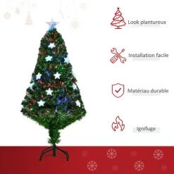 HOMCOM Sapin De Noël Artificiel Lumineux Fibre Optique LED Multicolore + Support Pied Ø 60 X 120H Cm 130 Branches étoile Sommet Brillante Vert - Vert -France HOMCOM Soldes 2022 70569072 5