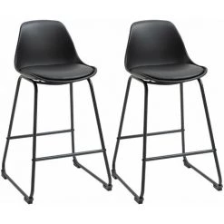 HOMCOM Lot De 2 Tabourets De Bar Industriel - Assise Rembourrée Revêtement PU H. 61 Cm - Dossier - Métal ABS Noir - Noir
