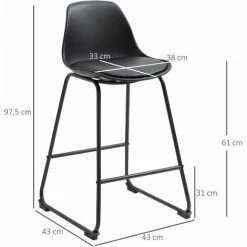 HOMCOM Lot De 2 Tabourets De Bar Industriel - Assise Rembourrée Revêtement PU H. 61 Cm - Dossier - Métal ABS Noir - Noir -France HOMCOM Soldes 2022 70569076 3
