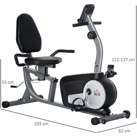 HOMCOM Vélo D'appartement Semi-allongé Magnétique écran LCD Multifonction Selle Dossier Résistance Réglable Acier ABS Gris Noir - Noir 5 HOMCOM Vélo D'appartement Semi-allongé Magnétique écran LCD Multifonction Selle Dossier Résistance Réglable Acier ABS Gris Noir - Noir – Image 3