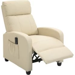 HOMCOM Fauteuil De Relaxation Et Massage Inclinaison Dossier Repose-pied Réglable Revêtement Synthétique Crème - Crème