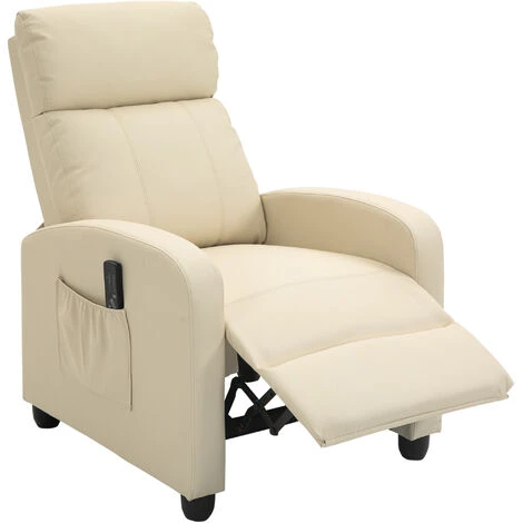 HOMCOM Fauteuil De Relaxation Et Massage Inclinaison Dossier Repose-pied Réglable Revêtement Synthétique Crème - Crème 3 HOMCOM Fauteuil De Relaxation Et Massage Inclinaison Dossier Repose-pied Réglable Revêtement Synthétique Crème - Crème