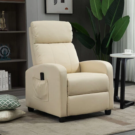 HOMCOM Fauteuil De Relaxation Et Massage Inclinaison Dossier Repose-pied Réglable Revêtement Synthétique Crème - Crème 4 HOMCOM Fauteuil De Relaxation Et Massage Inclinaison Dossier Repose-pied Réglable Revêtement Synthétique Crème - Crème – Image 2
