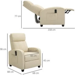 HOMCOM Fauteuil De Relaxation Et Massage Inclinaison Dossier Repose-pied Réglable Revêtement Synthétique Crème - Crème 9 HOMCOM Fauteuil De Relaxation Et Massage Inclinaison Dossier Repose-pied Réglable Revêtement Synthétique Crème - Crème -France HOMCOM Soldes 2022 70569109 3