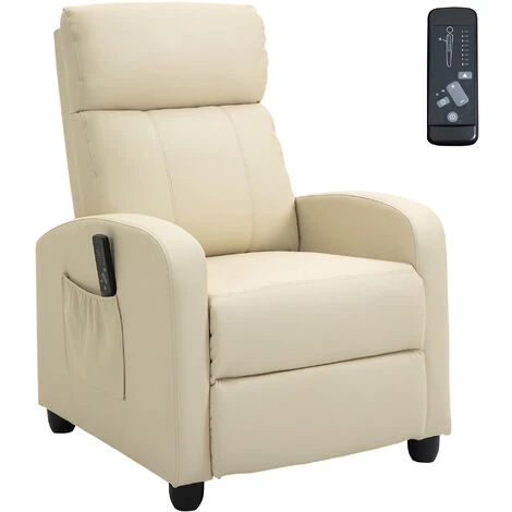 HOMCOM Fauteuil De Relaxation Et Massage Inclinaison Dossier Repose-pied Réglable Revêtement Synthétique Crème - Crème 6 HOMCOM Fauteuil De Relaxation Et Massage Inclinaison Dossier Repose-pied Réglable Revêtement Synthétique Crème - Crème – Image 4