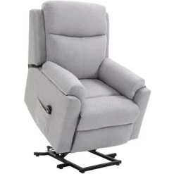 HOMCOM Fauteuil De Relaxation électrique - Fauteuil Releveur Inclinable Avec Repose-pied Ajustable Et Télécommande - Tissu Aspect Lin Gris Clair - Gris