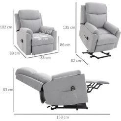 HOMCOM Fauteuil De Relaxation électrique - Fauteuil Releveur Inclinable Avec Repose-pied Ajustable Et Télécommande - Tissu Aspect Lin Gris Clair - Gris -France HOMCOM Soldes 2022 70569110 3