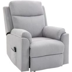 HOMCOM Fauteuil De Relaxation électrique - Fauteuil Releveur Inclinable Avec Repose-pied Ajustable Et Télécommande - Tissu Aspect Lin Gris Clair - Gris -France HOMCOM Soldes 2022 70569110 4