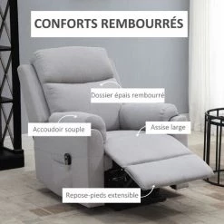HOMCOM Fauteuil De Relaxation électrique - Fauteuil Releveur Inclinable Avec Repose-pied Ajustable Et Télécommande - Tissu Aspect Lin Gris Clair - Gris -France HOMCOM Soldes 2022 70569110 5