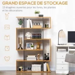 HOMCOM Bibliothèque étagère Meuble De Rangement Design Contemporain En S 13 étagères Dim. 95L X 25l X 150H Cm Aspect Bois Clair Gris - Beige 11 HOMCOM Bibliothèque étagère Meuble De Rangement Design Contemporain En S 13 étagères Dim. 95L X 25l X 150H Cm Aspect Bois Clair Gris - Beige -France HOMCOM Soldes 2022 70569111 5
