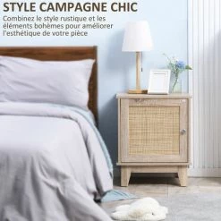 HOMCOM Table De Chevet Table De Nuit Style Bohème Chic - Placard Porte étagère Réglable - Cannage En Rotin Panneaux Aspect Chêne Clair - Beige 10 HOMCOM Table De Chevet Table De Nuit Style Bohème Chic - Placard Porte étagère Réglable - Cannage En Rotin Panneaux Aspect Chêne Clair - Beige -France HOMCOM Soldes 2022 71058163 4