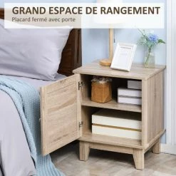 HOMCOM Table De Chevet Table De Nuit Style Bohème Chic - Placard Porte étagère Réglable - Cannage En Rotin Panneaux Aspect Chêne Clair - Beige 11 HOMCOM Table De Chevet Table De Nuit Style Bohème Chic - Placard Porte étagère Réglable - Cannage En Rotin Panneaux Aspect Chêne Clair - Beige -France HOMCOM Soldes 2022 71058163 5
