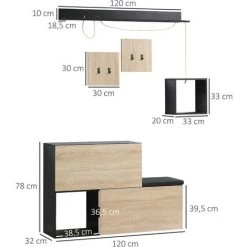 HOMCOM Ensemble De Meubles D'entrée - Organisateur D'entrée - Meuble à Chaussures Banc 2 En 1, 4 Patères, 2 étagères - Noir Aspect Chêne Clair - Beige 9 HOMCOM Ensemble De Meubles D'entrée - Organisateur D'entrée - Meuble à Chaussures Banc 2 En 1, 4 Patères, 2 étagères - Noir Aspect Chêne Clair - Beige -France HOMCOM Soldes 2022 71058166 3