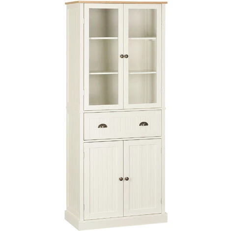 HOMCOM Armoire De Cuisine Buffet Haut 4 Portes Grand Tiroir Coulissant Dim. 76L X 40l X 182H Cm Panneaux Crème Verre - Crème 3 HOMCOM Armoire De Cuisine Buffet Haut 4 Portes Grand Tiroir Coulissant Dim. 76L X 40l X 182H Cm Panneaux Crème Verre - Crème