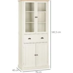 HOMCOM Armoire De Cuisine Buffet Haut 4 Portes Grand Tiroir Coulissant Dim. 76L X 40l X 182H Cm Panneaux Crème Verre - Crème 9 HOMCOM Armoire De Cuisine Buffet Haut 4 Portes Grand Tiroir Coulissant Dim. 76L X 40l X 182H Cm Panneaux Crème Verre - Crème -France HOMCOM Soldes 2022 71058167 3