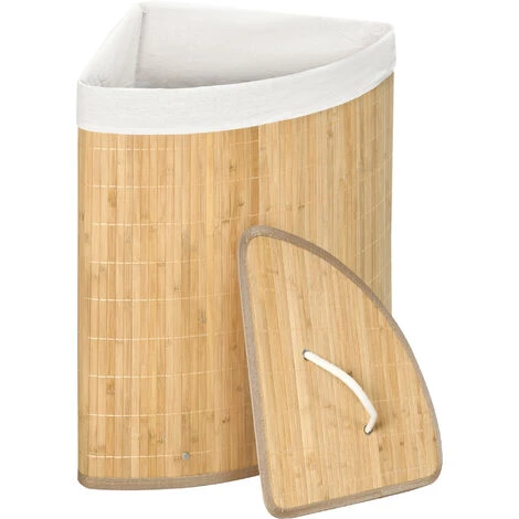 HOMCOM Panier à Linge D'angle Corbeille à Linge Bac à Linge 55 L Couvercle Sac Amovible Poignée Bambou Tissu - Beige 5 HOMCOM Panier à Linge D'angle Corbeille à Linge Bac à Linge 55 L Couvercle Sac Amovible Poignée Bambou Tissu - Beige – Image 3