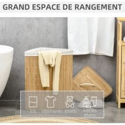 HOMCOM Panier à Linge D'angle Corbeille à Linge Bac à Linge 55 L Couvercle Sac Amovible Poignée Bambou Tissu - Beige 10 HOMCOM Panier à Linge D'angle Corbeille à Linge Bac à Linge 55 L Couvercle Sac Amovible Poignée Bambou Tissu - Beige -France HOMCOM Soldes 2022 71058168 4