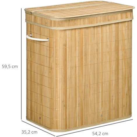 HOMCOM Panier à Linge Corbeille à Linge Bac à Linge 100 L 2 Compartiments Couvercle Sac Amovible 2 Poignées Tissu Bambou - Beige 5 HOMCOM Panier à Linge Corbeille à Linge Bac à Linge 100 L 2 Compartiments Couvercle Sac Amovible 2 Poignées Tissu Bambou - Beige – Image 3