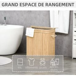 HOMCOM Panier à Linge Corbeille à Linge Bac à Linge 100 L 2 Compartiments Couvercle Sac Amovible 2 Poignées Tissu Bambou - Beige 11 HOMCOM Panier à Linge Corbeille à Linge Bac à Linge 100 L 2 Compartiments Couvercle Sac Amovible 2 Poignées Tissu Bambou - Beige -France HOMCOM Soldes 2022 71058169 5