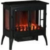 HOMCOM Cheminée électrique Poêle Style Néo-rétro 1000/2000 W LED Luminosité Réglable 2 Portes Verre Trempé Acier ABS Noir - Noir