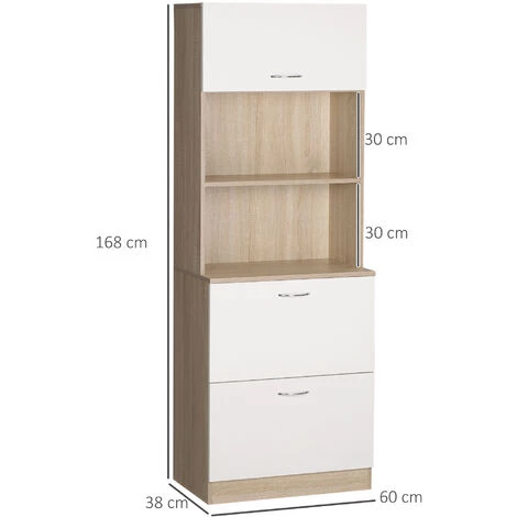 HOMCOM Buffet Haut - Armoire De Cuisine - 2 Tiroirs Coulissants, Placard Haut Porte Relevable, Niche, Plateau - Aspect Bois Clair Blanc - Blanc 5 HOMCOM Buffet Haut - Armoire De Cuisine - 2 Tiroirs Coulissants, Placard Haut Porte Relevable, Niche, Plateau - Aspect Bois Clair Blanc - Blanc – Image 3