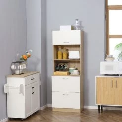 HOMCOM Buffet Haut - Armoire De Cuisine - 2 Tiroirs Coulissants, Placard Haut Porte Relevable, Niche, Plateau - Aspect Bois Clair Blanc - Blanc 10 HOMCOM Buffet Haut - Armoire De Cuisine - 2 Tiroirs Coulissants, Placard Haut Porte Relevable, Niche, Plateau - Aspect Bois Clair Blanc - Blanc -France HOMCOM Soldes 2022 71058176 4