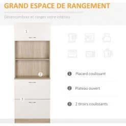 HOMCOM Buffet Haut - Armoire De Cuisine - 2 Tiroirs Coulissants, Placard Haut Porte Relevable, Niche, Plateau - Aspect Bois Clair Blanc - Blanc 11 HOMCOM Buffet Haut - Armoire De Cuisine - 2 Tiroirs Coulissants, Placard Haut Porte Relevable, Niche, Plateau - Aspect Bois Clair Blanc - Blanc -France HOMCOM Soldes 2022 71058176 5