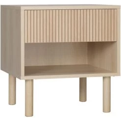 HOMCOM Table De Chevet Table De Nuit Design Urban Craft - Tiroir Coulissant, Niche - Piètement Cylindrique - Panneaux Particules Aspect Bois Clair - Beige