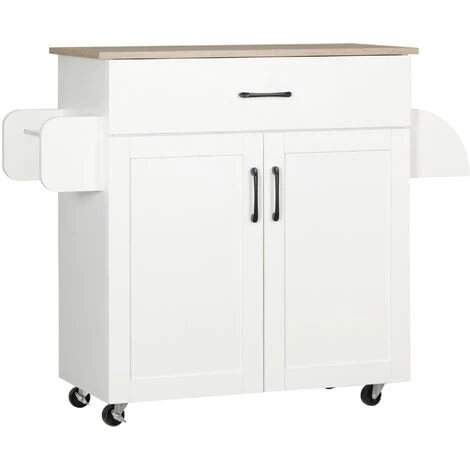 HOMCOM Desserte De Cuisine 2 Portes Avec étagère Tiroir Coulissant Porte-torchons étagère épices Blanc Aspect Chêne Clair - Blanc 3 HOMCOM Desserte De Cuisine 2 Portes Avec étagère Tiroir Coulissant Porte-torchons étagère épices Blanc Aspect Chêne Clair - Blanc
