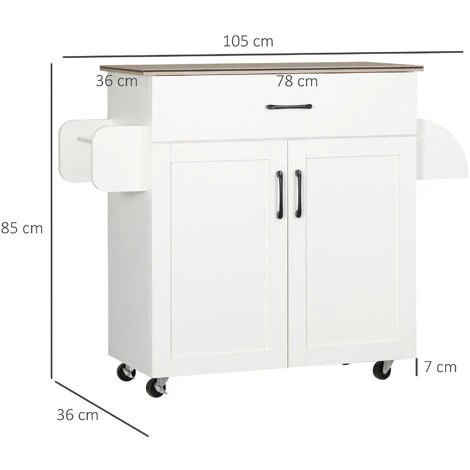 HOMCOM Desserte De Cuisine 2 Portes Avec étagère Tiroir Coulissant Porte-torchons étagère épices Blanc Aspect Chêne Clair - Blanc 5 HOMCOM Desserte De Cuisine 2 Portes Avec étagère Tiroir Coulissant Porte-torchons étagère épices Blanc Aspect Chêne Clair - Blanc – Image 3
