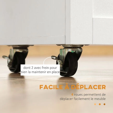 HOMCOM Desserte De Cuisine 2 Portes Avec étagère Tiroir Coulissant Porte-torchons étagère épices Blanc Aspect Chêne Clair - Blanc 7 HOMCOM Desserte De Cuisine 2 Portes Avec étagère Tiroir Coulissant Porte-torchons étagère épices Blanc Aspect Chêne Clair - Blanc – Image 5