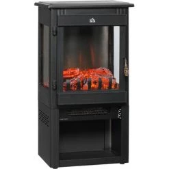 HOMCOM Cheminée électrique Poêle Contemporain 1000-2000 W Simulation Flammes LED Luminosité Réglable Acier Verre Noir - Noir