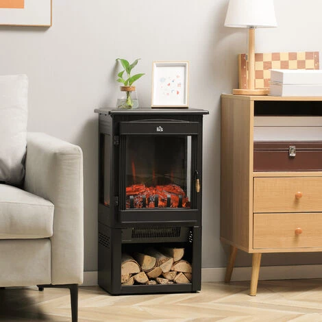 HOMCOM Cheminée électrique Poêle Contemporain 1000-2000 W Simulation Flammes LED Luminosité Réglable Acier Verre Noir - Noir 4 HOMCOM Cheminée électrique Poêle Contemporain 1000-2000 W Simulation Flammes LED Luminosité Réglable Acier Verre Noir - Noir â Image 2