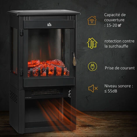 HOMCOM Cheminée électrique Poêle Contemporain 1000-2000 W Simulation Flammes LED Luminosité Réglable Acier Verre Noir - Noir 6 HOMCOM Cheminée électrique Poêle Contemporain 1000-2000 W Simulation Flammes LED Luminosité Réglable Acier Verre Noir - Noir â Image 4