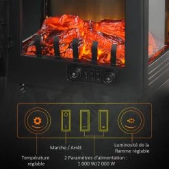 HOMCOM Cheminée électrique Poêle Contemporain 1000-2000 W Simulation Flammes LED Luminosité Réglable Acier Verre Noir - Noir 11 HOMCOM Cheminée électrique Poêle Contemporain 1000-2000 W Simulation Flammes LED Luminosité Réglable Acier Verre Noir - Noir -France HOMCOM Soldes 2022 71059948 5