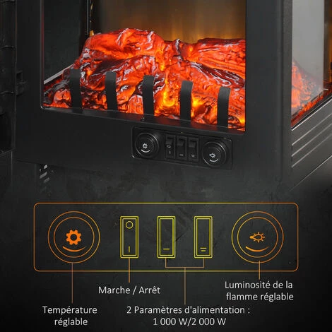 HOMCOM Cheminée électrique Poêle Contemporain 1000-2000 W Simulation Flammes LED Luminosité Réglable Acier Verre Noir - Noir 7 HOMCOM Cheminée électrique Poêle Contemporain 1000-2000 W Simulation Flammes LED Luminosité Réglable Acier Verre Noir - Noir â Image 5