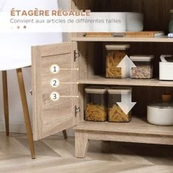 HOMCOM Buffet 2 Portes 3 Tiroirs Coulissants Niche Style Bohème Chic Cannage En Rotin Panneaux Aspect Chêne Clair - Beige -France HOMCOM Soldes 2022 71059949 5