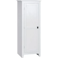 HOMCOM Armoire De Cuisine Style Campagne Chic 1 Porte 3 étagères Réglables - Dim. 43L X 40l X 121H Cm - MDF Blanc - Blanc