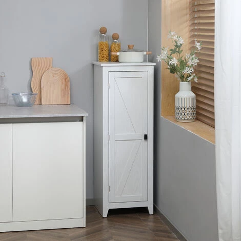 HOMCOM Armoire De Cuisine Style Campagne Chic 1 Porte 3 étagères Réglables - Dim. 43L X 40l X 121H Cm - MDF Blanc - Blanc 4 HOMCOM Armoire De Cuisine Style Campagne Chic 1 Porte 3 étagères Réglables - Dim. 43L X 40l X 121H Cm - MDF Blanc - Blanc – Image 2