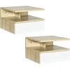 HOMCOM Lot De 2 Tables De Chevet Murales - Lot De 2 Tables De Nuit - Tiroir Coulissant, Niche Et Plateau - Panneaux Particules Blanc Aspect Chêne Clair - Beige